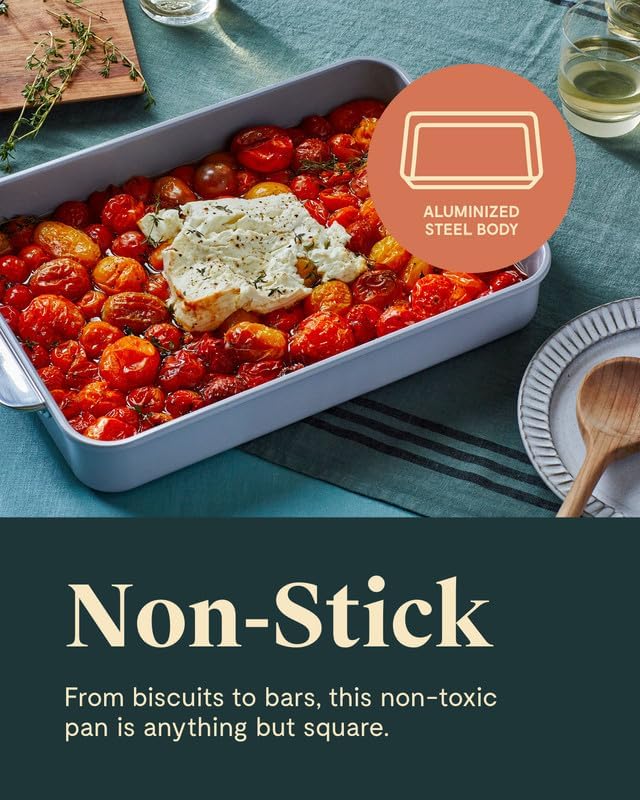Caraway Non-Stick Ceramic 9”x13” Rectangle Pan - Naturally Slick Ceramic Coating - Non-Toxic, PTFE & PFOA Free - Perfect for Brownies, Lasagnas, and More - Black