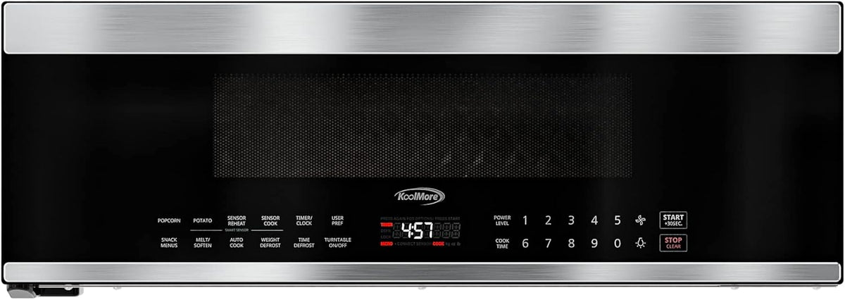 KoolMore KM-MLPOT-1SS 30 Inch Over-The-Range Low Profile Microwave, Built-in, 10 Levels, 13.5” Glass Turntable, 1000-Watt Power, Advanced Air Vent, and Heat Circulation, 30 in/1.2 Cu. Ft, Silver