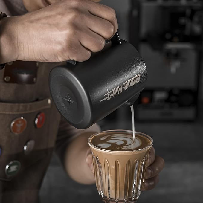 MHW-3BOMBER Espresso Steaming Pitcher Milk Frothing Pitcher Stainless Steel Milk Coffee Cappuccino Latte Art Barista Cup 20oz/600ml (Matte Black) P5033B-OS