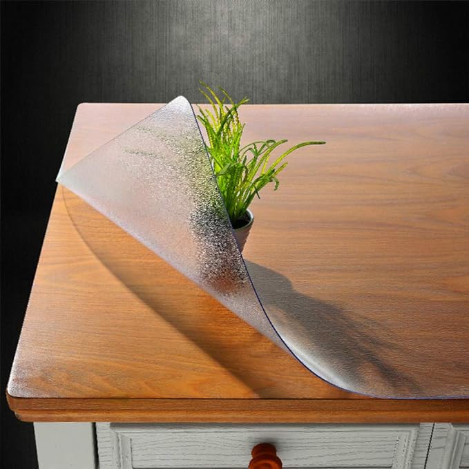 NECAUX Custom 24 x 71 Inch Frosted Table Cover Protector, 1.5mm Thick Plastic Waterproof Heavy Duty Desk Pad Mat Non-Slip Tablecloth Protector for Dining Table, Sofa Table, Media Stand, Countertop