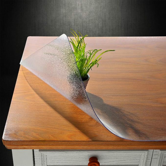 NECAUX Custom 28 x 36 Inch Frosted Table Cover Protector, 1.5mm Thick Plastic Scratch Resistent Heavy Duty Desk Pad Non-Slip Tablecloth Protector for Coffee Table Sofa Table Media Stand Office Desk