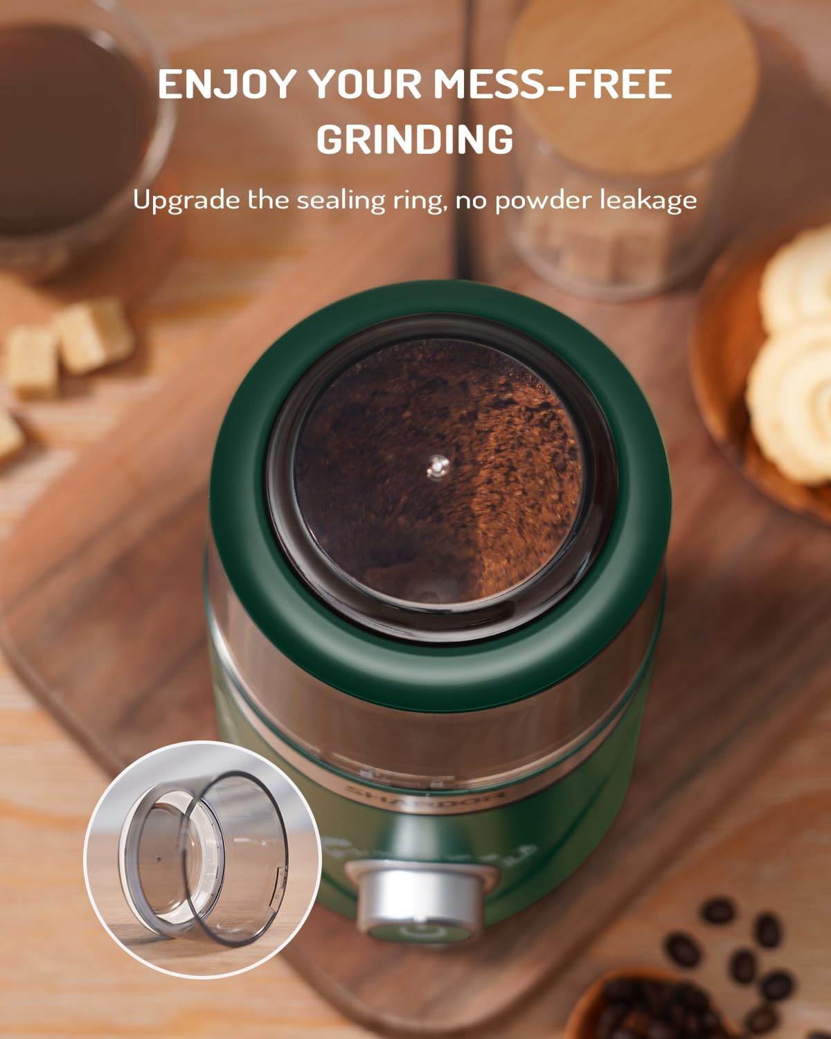 SHARDOR Electric Super Silent Blade Coffee Grinder, Timed Grind Control Rotary Knob, Adjustable Coarse to Fine for Coffee Beans, Spices & Herbs, with 1 Removable Stainless Steel Bowl, Green