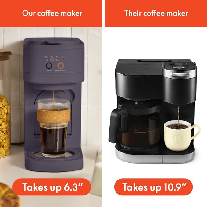 BELLA VersaBrew 2-in1 Coffee Maker, K-Cup compatible, Brew 3 Sizes Carafes & Single Serve Cups, Dishwasher Safe Reusable Filter & Filter Holder, Iced Coffee Function, 60oz Tank, Plum