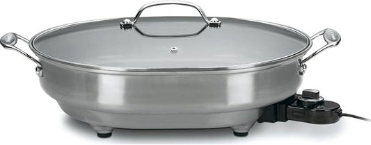 Cuisinart Oval Electric Skillet, 1500-Watt Nonstick, CSK-150NAS, Brushed Stainless