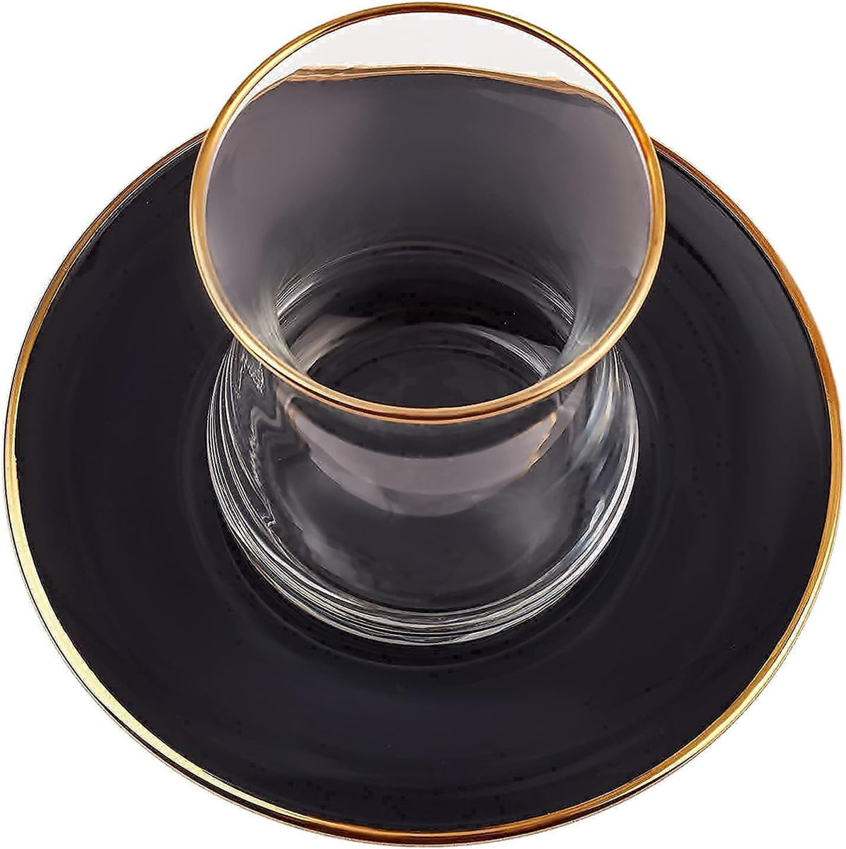 KARACA Retro Anthracite Tea Set for 6, 6 Turkish Tea Glasses, 12 Pcs, Gold Decal Details