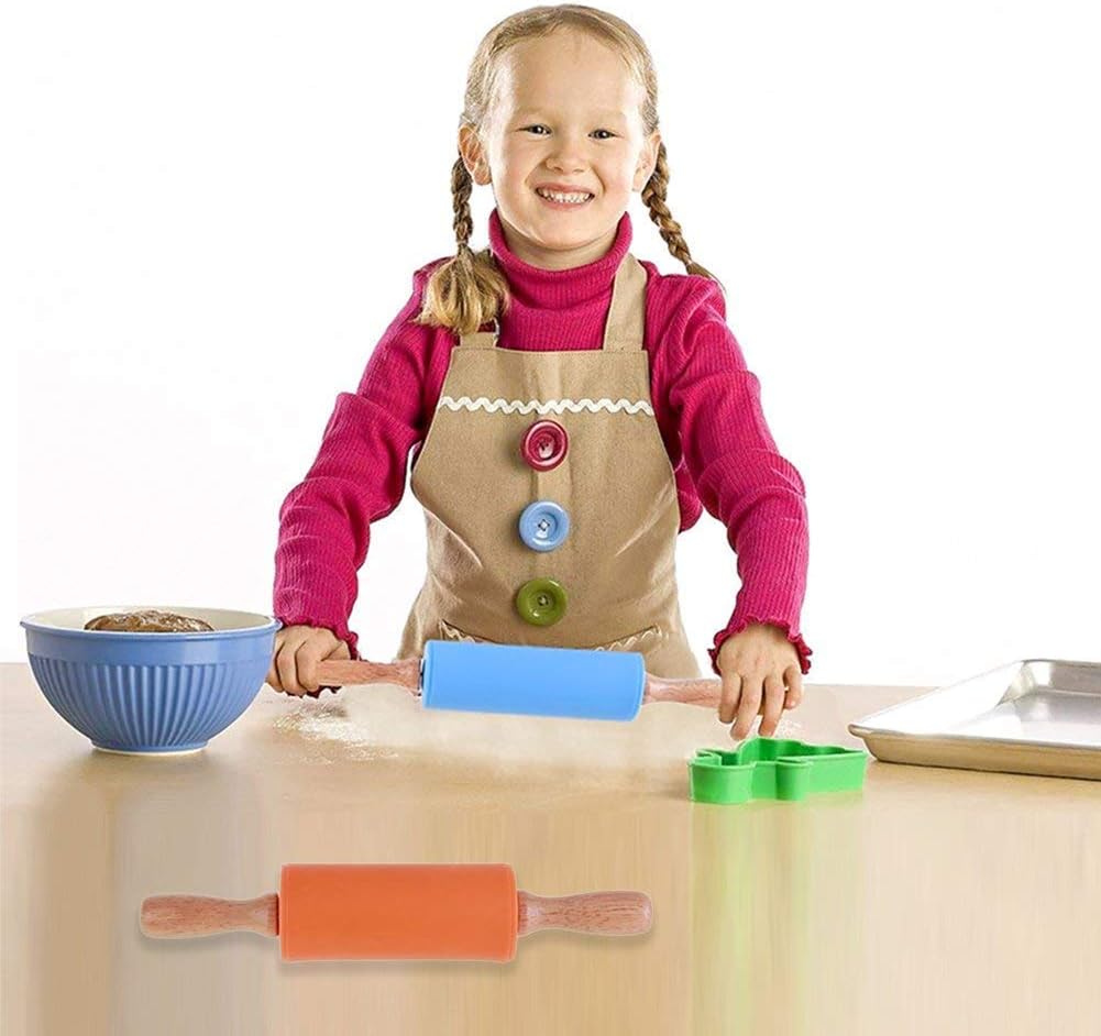 Koogel 9 Inch Mini Rolling Pin, 2 PCS Wooden Handle Rolling Pin for Kids Dough Rollers for Baking Supplies Home Kitchen