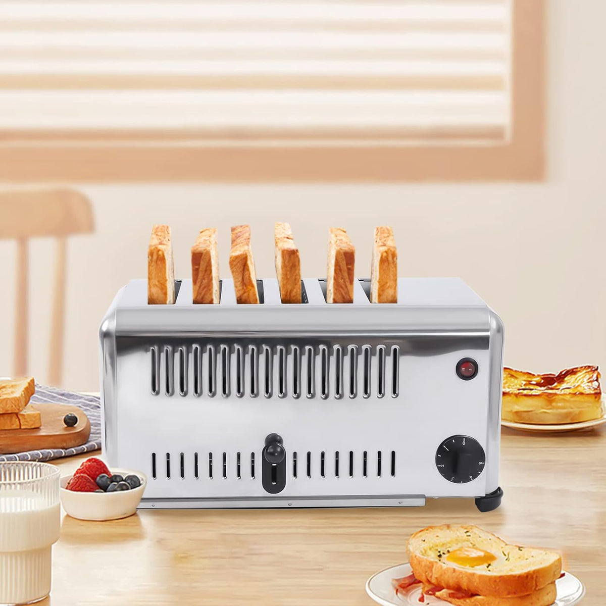 Commercial Toaster 6 Slices Stainless Steel Pop-Up Electric Toaster Machine Cool Touch Toaster Countertop Toaster 6 Slice 5 Minutes Timier Rapid Toaster w/Tray Restaurant