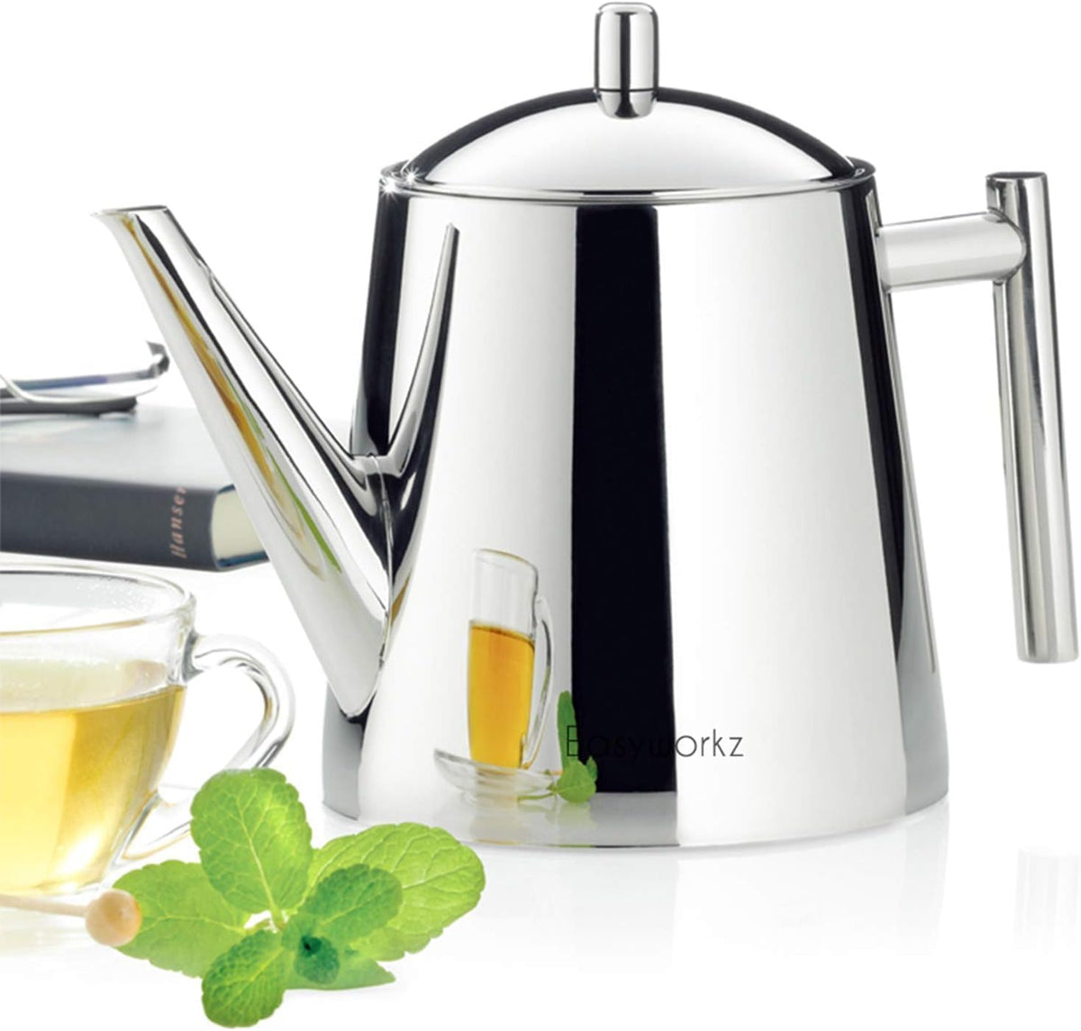 Easyworkz Stainless Steel Teapot With Removeable Infuser 50 oz (1500ml) Stovetop Tea Maker for Fruit Herbal and Infusion