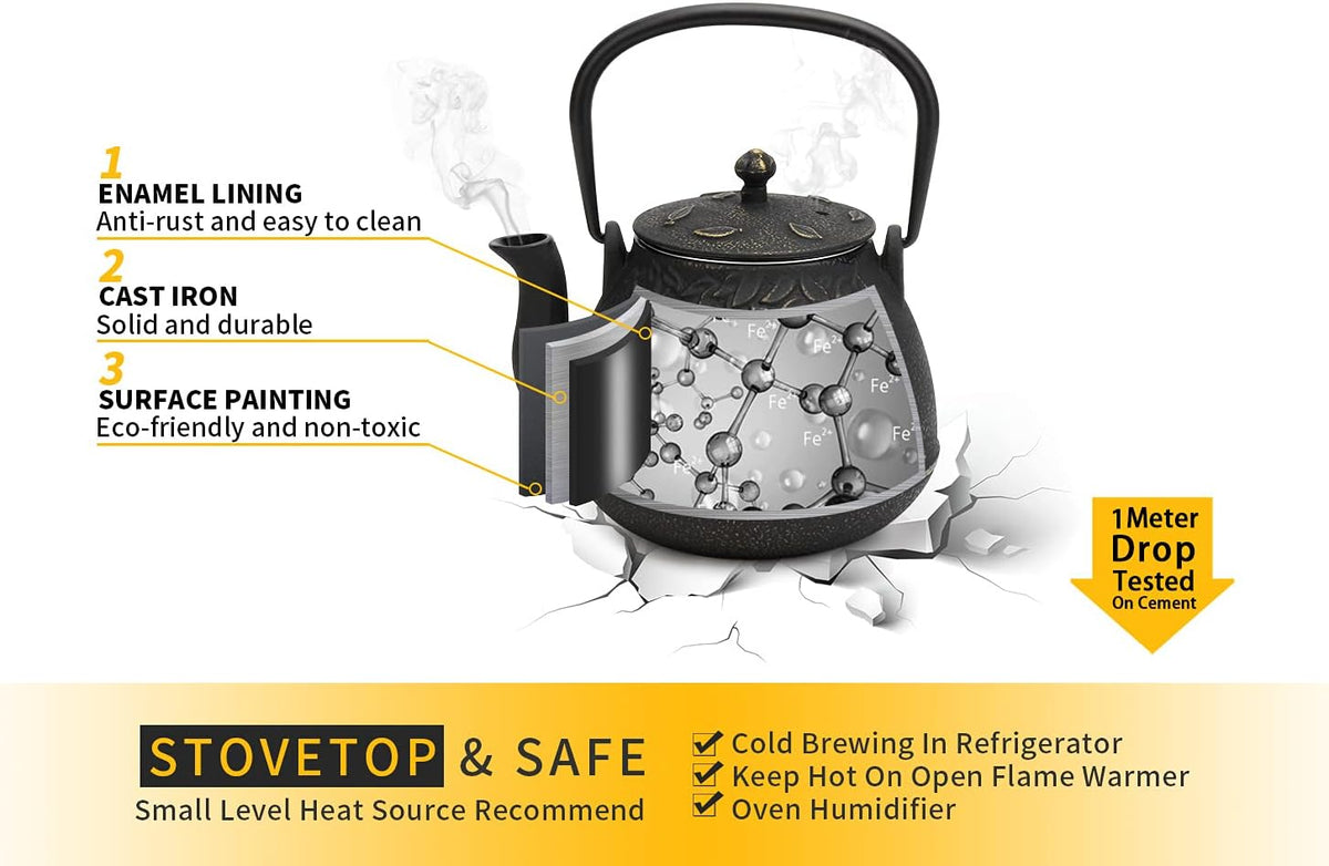 Toptier Mini Little Teapot, Super Small Cast Iron Teapot for Stove Top, Palm-Sized Japanese Stovetop Safe Tea Kettle with Infuser for 11 oz, Black