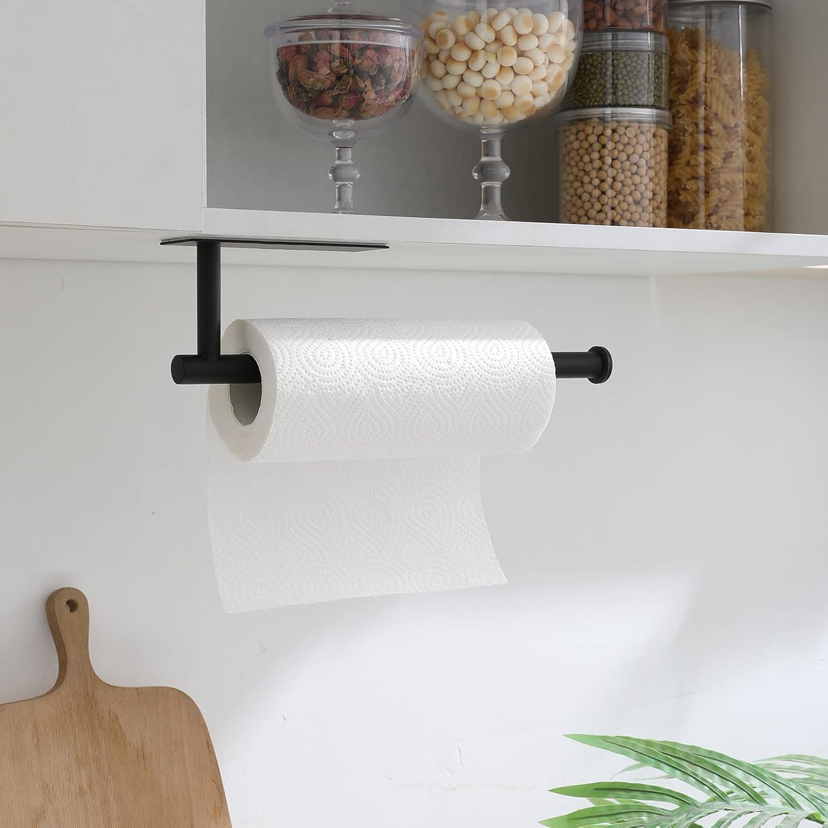 theaoo 2 Packs Paper Towel Holder - Under Cabinet Paper Towel Holder for Kitchen, Adhesive Paper Towel Roll Rack for Bathroom Towel, Wall Mounted Matte Black Paper Towel Rack, SUS304 Stainless Steel