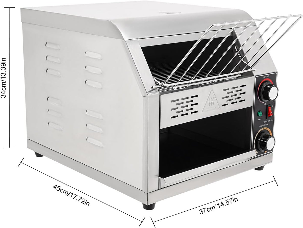 300 Slices/H Commercial Electric Conveyor Toaster Stainless Steel Bread Toaster For Bagel Burgers Bun Baked Food, 1900W Heavy Duty Restaurant Bakery