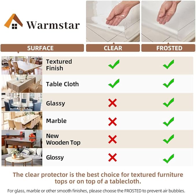Warmstar Clear Table Cover Protector 14 x 24 Inch,1.5mm Thick Plastic Table Cover Rectangle,PVC Clear Table Protector,Desk Protector Mat for Kitchen, Dresser, Writing Desk，Dining Room Table