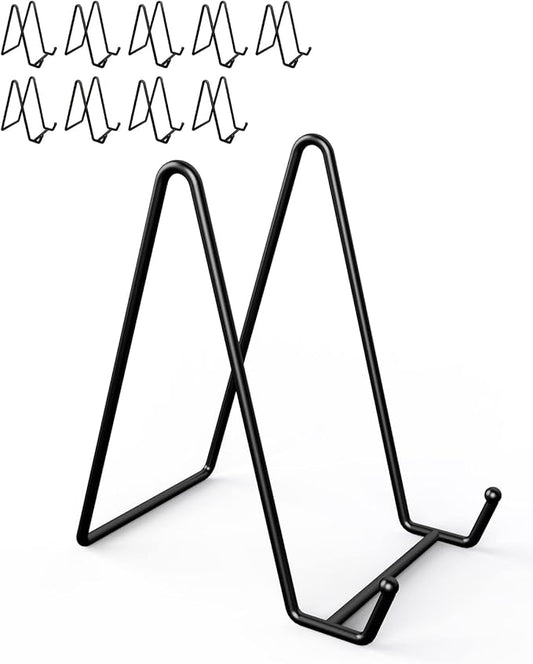 Lzerking 10 Packs Display Stands for Plate, 6 Inches Black Plate Stands for Display, Metal Plate Holder Picture Stand for Picture, Decorative Plate, Book, Photo