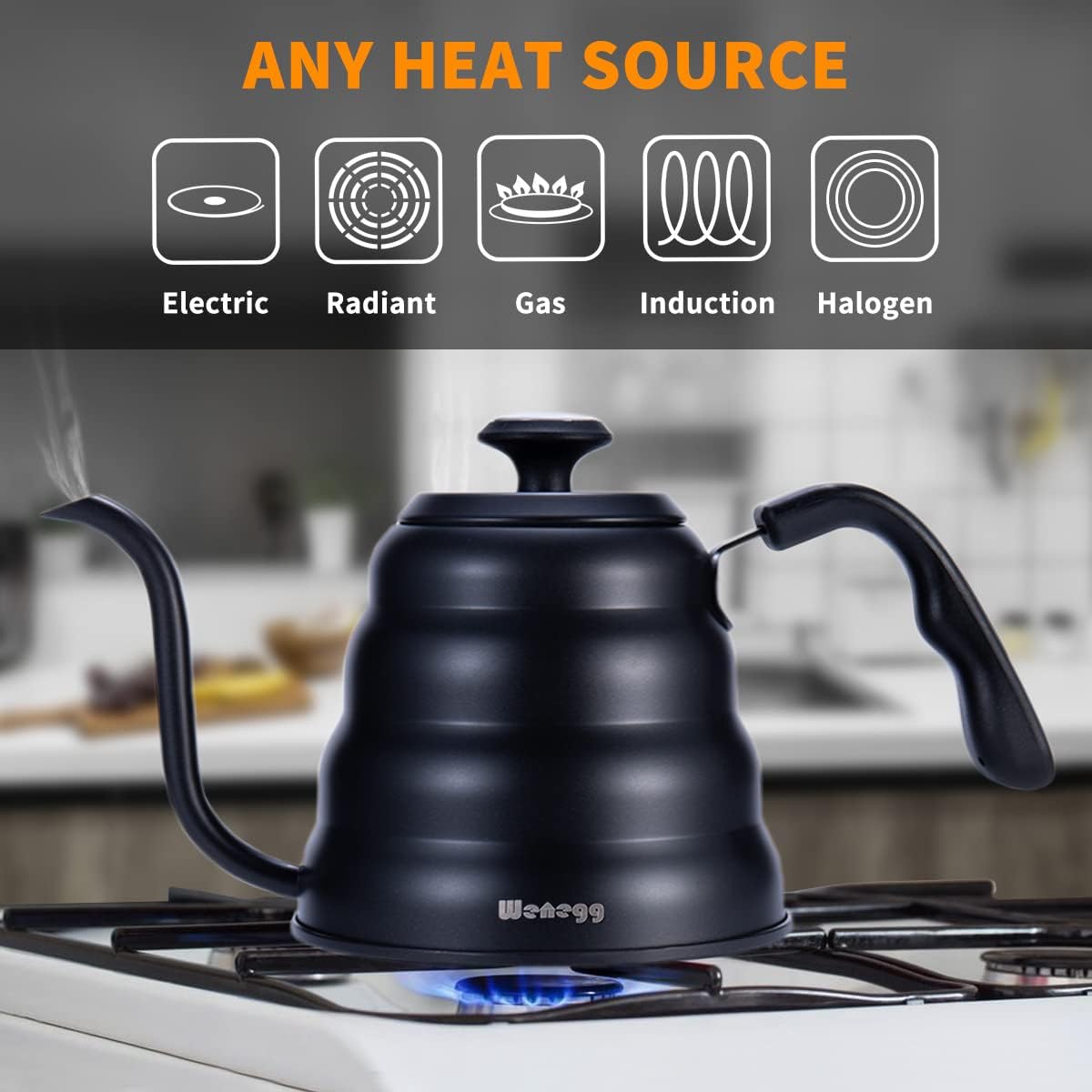 Pour Over Coffee Kettle with Thermometer for Exact Temperature 40 fl oz - Premium Stainless Steel Gooseneck Tea Kettle for Drip Coffee, French Press and Tea (Black)