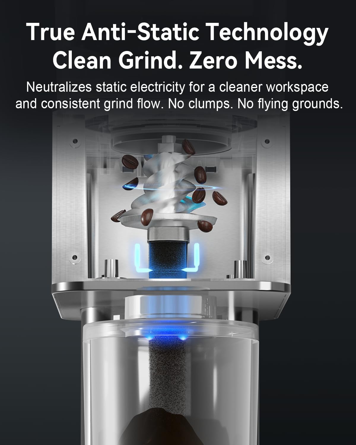 MOKKOM Coffee Grinder with 31 Precise Settings, Anti-Static, Quiet Conical Burr Coffee Bean Grinder for Home Use, Stainless Steel, 30 Seconds Timer & 1-8 Cup, LCD Display, Easy to Clean