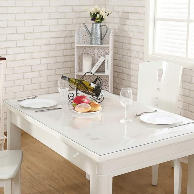 NECAUX Custom 36 x 36 Inch Clear Table Cover Protector, 1.5mm Thick Crystal Water Resistant Plastic Square Heavy Duty Desk Pad Mat Non-Slip Tablecloth Protector for Dining Room Table, Meeting Table