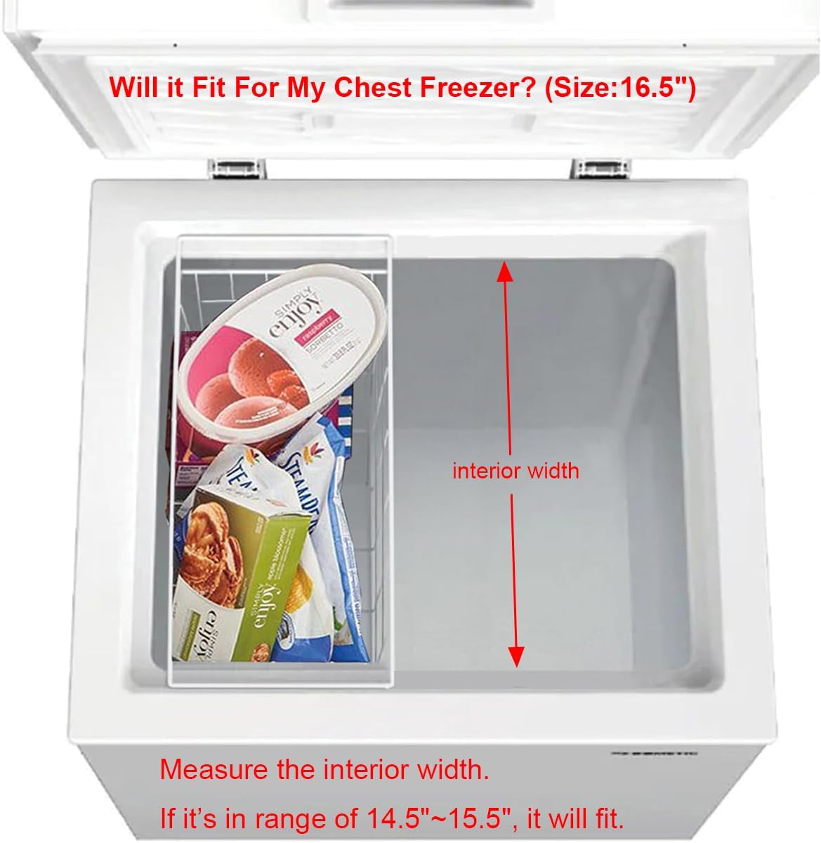 Orgneas Chest Freezer Baskets, 16.5" Freezer Organizer Bins Deep Freezer Storage Bins Metal Wire Baskets with Hanging Handles 4Pcs