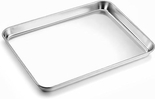 Onader 9 x 13 Inch Baking Sheet, Stainless Steel Quarter Sheet Pan for Baking & Roasting, Metal Cookie Toaster Oven Pan Tray, Heavy Duty & Dishwasher Safe, 1-Pack (Actual Size: 12.5" x 9.7")