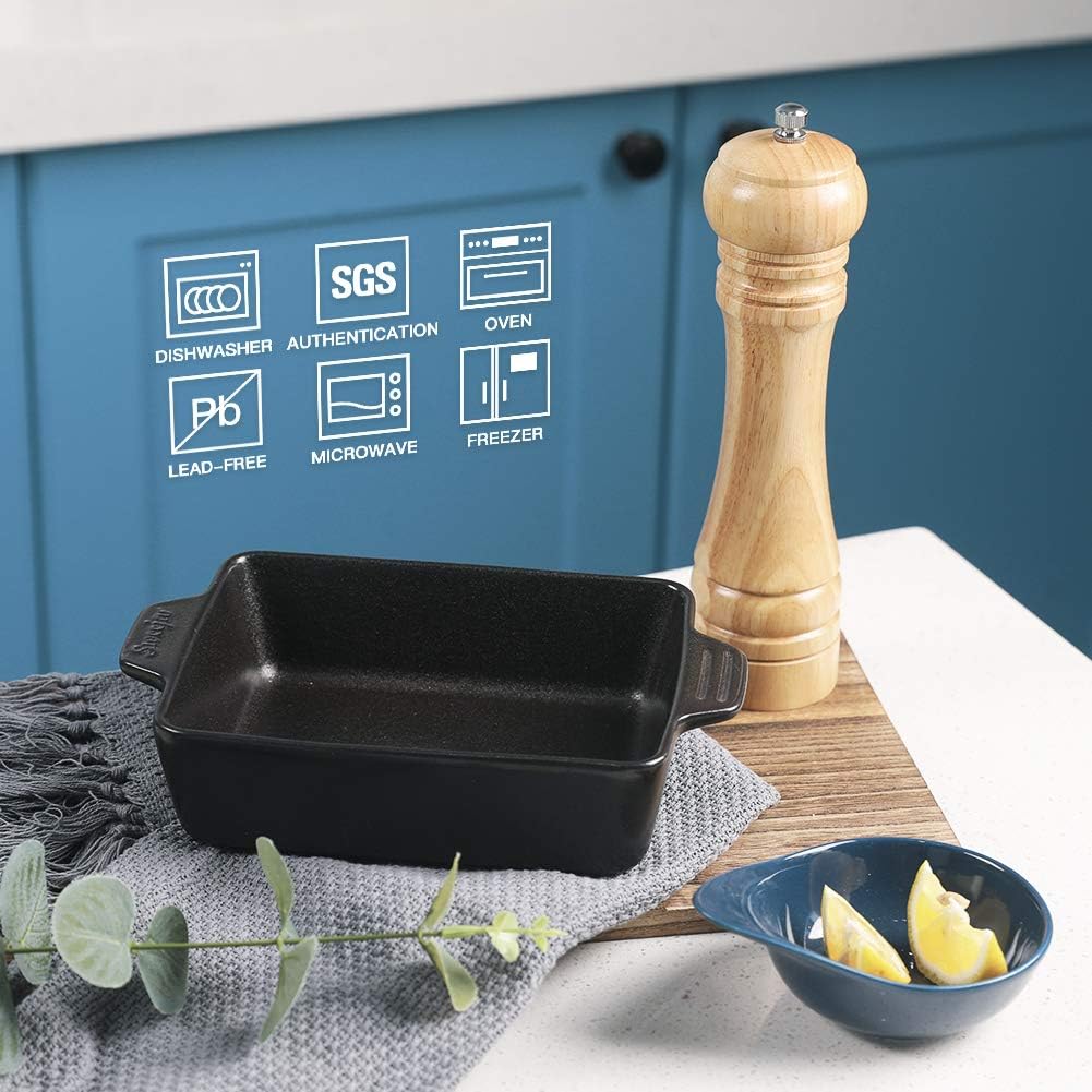 Sweejar Ceramic Baking Dish, Rectangular Small Baking Pan with Double Handles, 20 Oz for Cooking, Brownie, Kitchen, 6.5 x 4.9 x 1.8 Inches(Black)