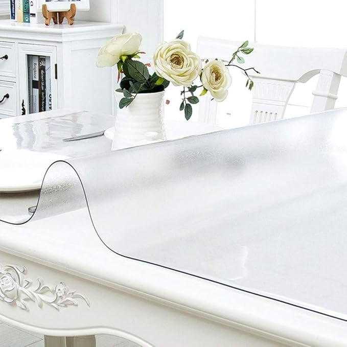 NECAUX Custom 60 x 87 Inch Frosted Table Cover Protector, 1.5mm Thick Wood Grain Transparent Table Pad Non-Slip Tablecloth Plastic Protective Pad for Dining Living Room Table Conference Table