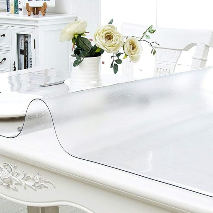 NECAUX Custom Multisize 1.5mm Thick Frosted PVC Table Cover Protector - 54 x 108 Inch Water Resistant Rectangular Non-Slip Vinyl Protective Table Pad for 9 Foot Dining Room Table/Meeting Table