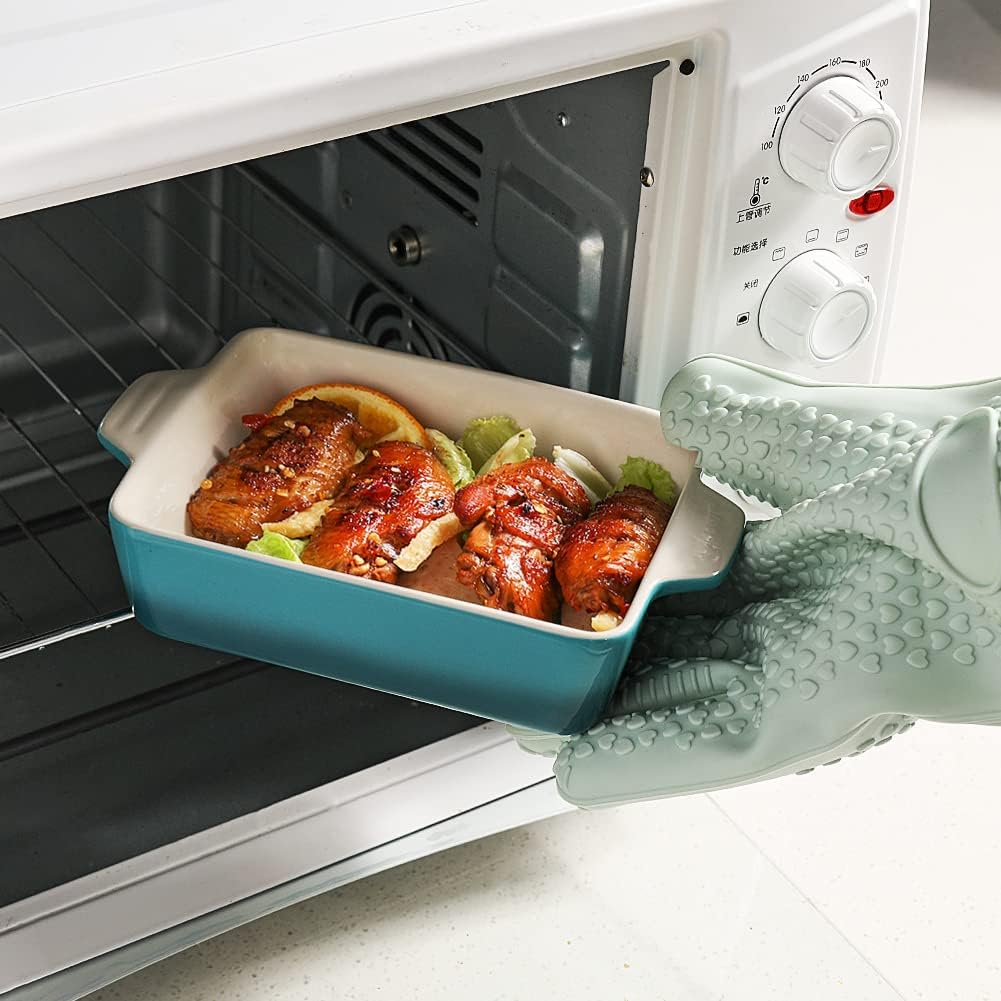 Sweejar Ceramic Baking Dish, Rectangular Small Baking Pan with Double Handles, 20 Oz for Cooking, Brownie, Kitchen, 6.5 x 4.9 x 1.8 Inches (Gradient Blue)