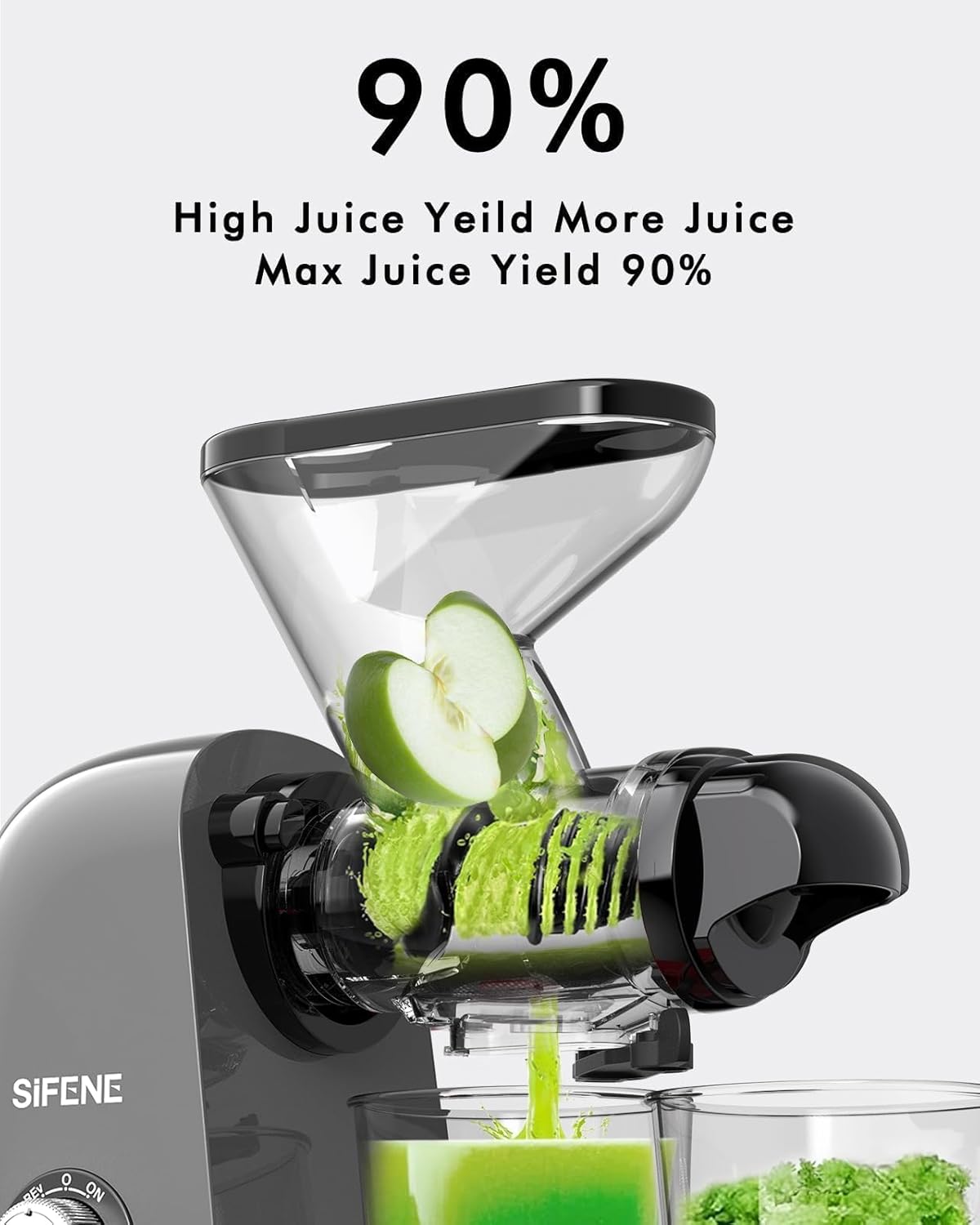 SiFENE Cold Press Juicer Machine, Compact Single Serve Slow Masticating Juicer, Vegetable and Fruit Juice Extractor Maker Squeezer, Easy to Clean, Non-BPA, Grey