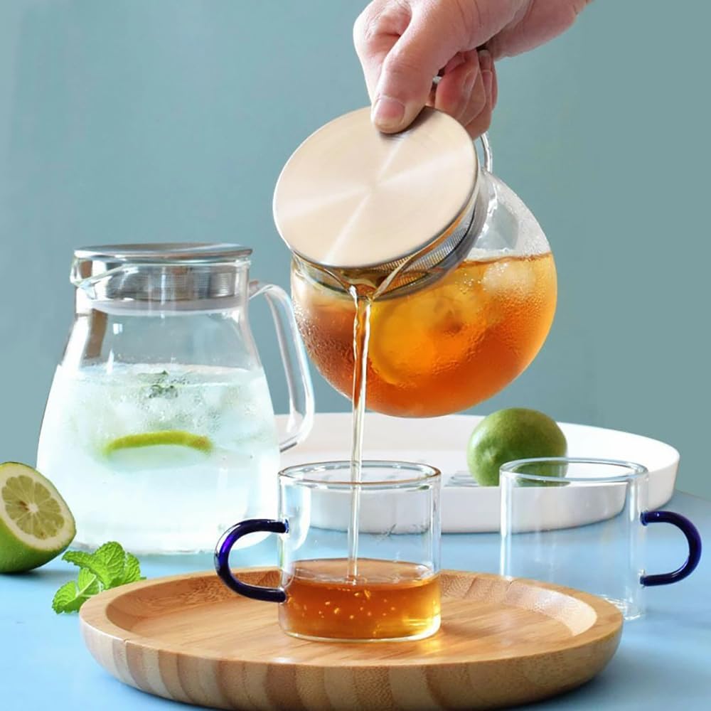 IwaiLoft Glass Teapot with Removable Stainless Steel Filter Lid Stovetop & Microwave Safe Borosilicate Glass Kettle for Loose Leaf, Blooming Tea And Coffee Sharing (15OZ)