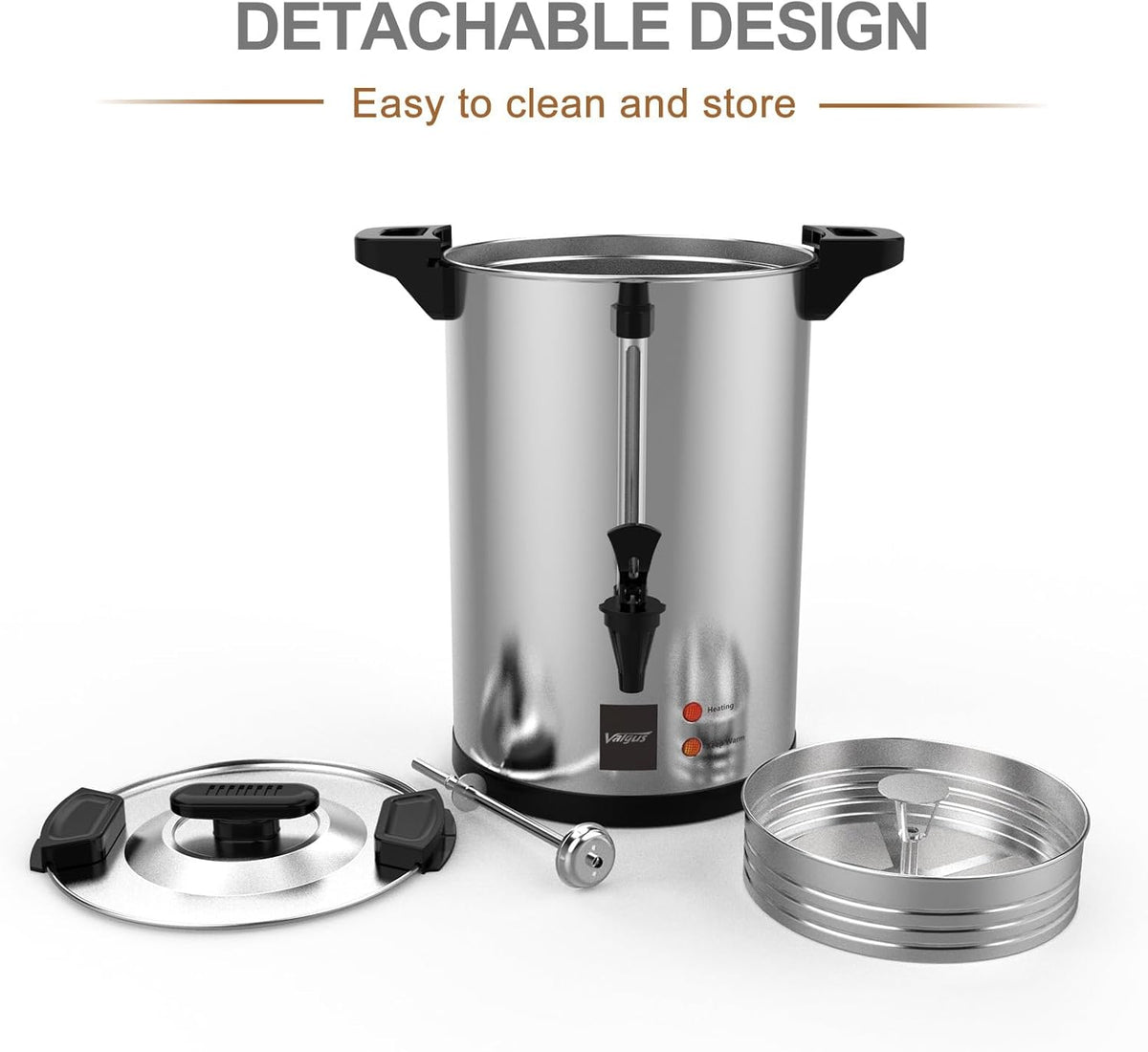 Valgus Commercial Coffee Urn 32-Cup 6L Stainless Steel Large Coffee Maker with Percolator Electric Hot Water Dispenser for Party, Office, Wedding