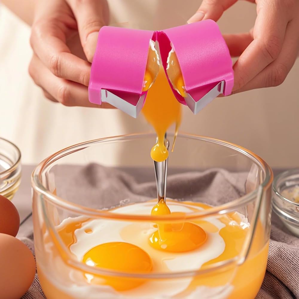 Egg Shell Opener Remover, Eggs Peeler Separator for Boiled and Raw Eggs, Stainless Steel Eggshell Cutter Kitchen Tools for Cooking and Breakfast Prep (Pink, 1 Pcs)