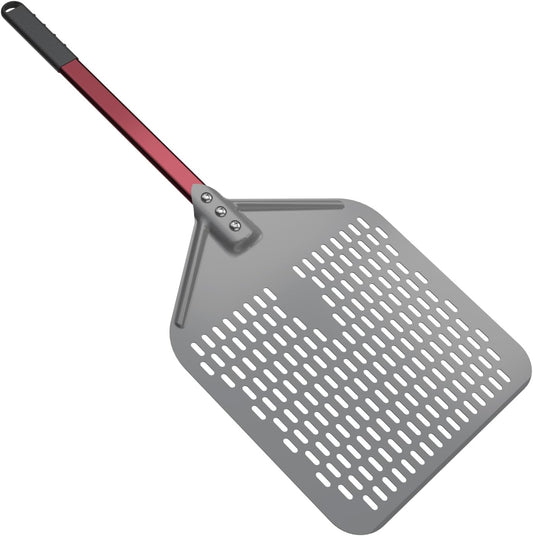 crosson 12”×16" Perforated Pizza Peel, Pizza Spatula Paddle, Lightweight Pizza Turning Peel with 16“ Long Handle, Pizza Oven Accessories, Pizza Tools, Rectangle Pizza Turner