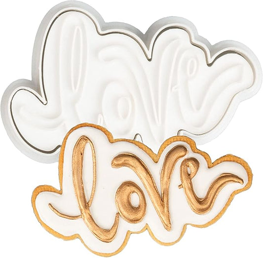 Flycalf Love Cookie Cutter with Plunger Stamps Baking Dough Tools Wedding Cake Shapes PLA Cutter Molds for Birdesmaid Party 4" Kitchen Supplies