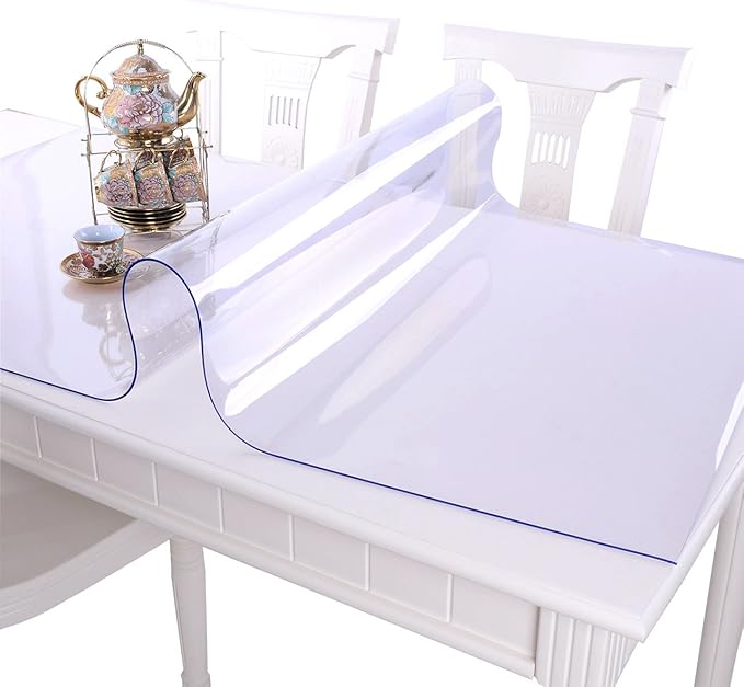 NECAUX Custom 60 x 80 Inch Clear Table Cover Protector, 1.5mm Thick Wood Grain Transparent Table Pad Non-Slip Tablecloth Plastic Protective Pad for Dining Room Table, Conference Table