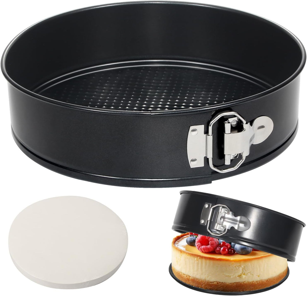 Tellshun 8 Inch Non-stick Springform Pan with 50 Pcs Parchment Paper Cheesecake Pan with Removable Bottom Baking Mold Round Leakproof