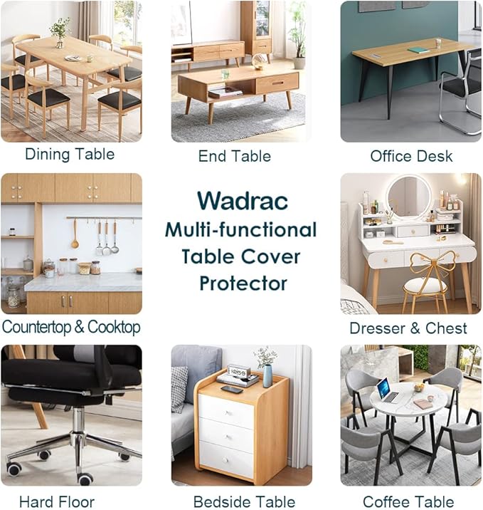 Wadrac Multisize Clear Plastic Dining Table Protector PVC Tablelcloth DeskPad Wooden Furniture Coffee Glass End Side TableCloth TableTop Protection Countertop Cover Waterproof Rectangular Vinyl 20x60