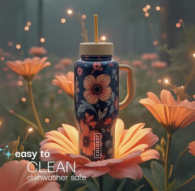 Coldest Tumbler with Handle and Straw - 100% Spill Proof Tumbler with Straw (3 Lids) - Stainless Steel Insulated Leakproof Tumblers for Women & Men - 36 oz (Pink Reflections)
