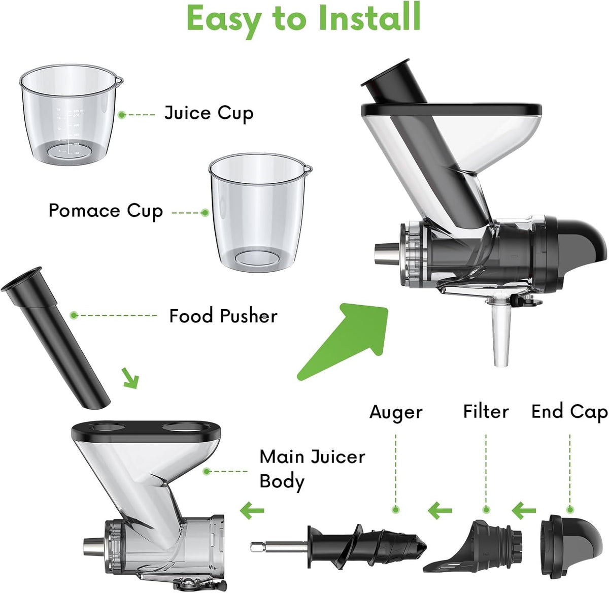 Masticating Juicer Attachment for KitchenAid Stand Mixer - Cold Press Dual Feed Chute Accessory, Slow Juicing Parts for Fruits & Vegetables