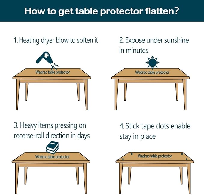 Wadrac Multisize Plastic Clear Table Cover Protector-1.5mm Thick 42x82 inch Non-Slip for Kitchen Wood Grain Vinyl Transparent Table Cover Plastic Protective Pad for Dining Room Table,Gaming Desk