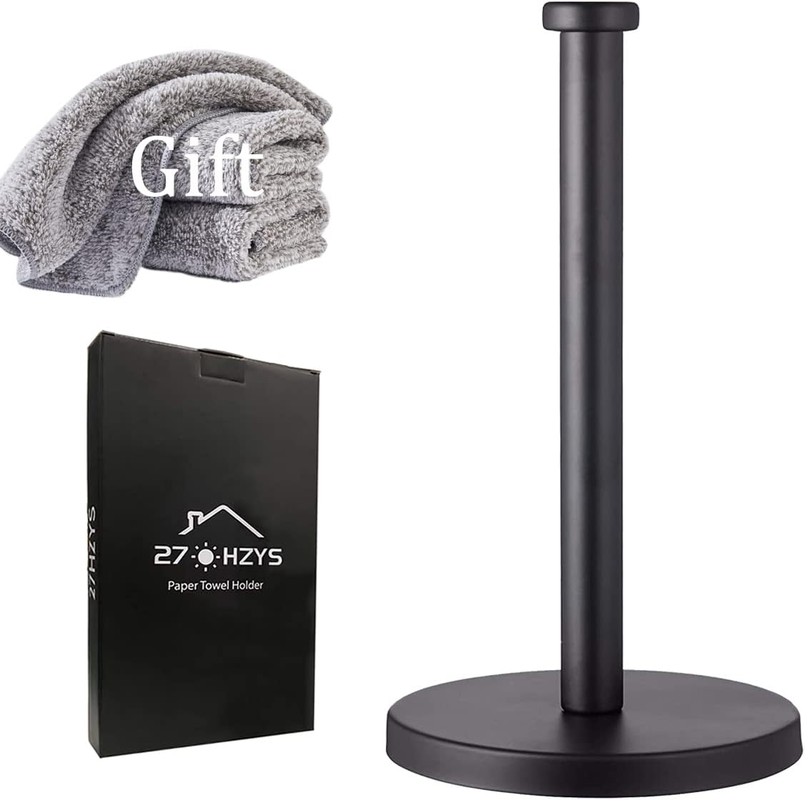 Paper Towel Holder, Black, Stainless Steel, Countertop, Kitchen, Bathroom
