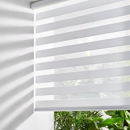 Persilux Zebra Blinds for Windows - Cordless, Room Darkening (52" W x 72" H, White) Light Control for Day and Night, Privacy Window Treatment