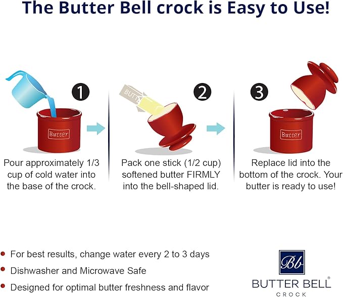 Butter Bell - The Original Butter Bell crock by L Tremain, a Countertop French Ceramic Butter Dish Keeper with Lid for Spreadable Butter, Farmhouse Collection, Honey Bees + Cow Pattern