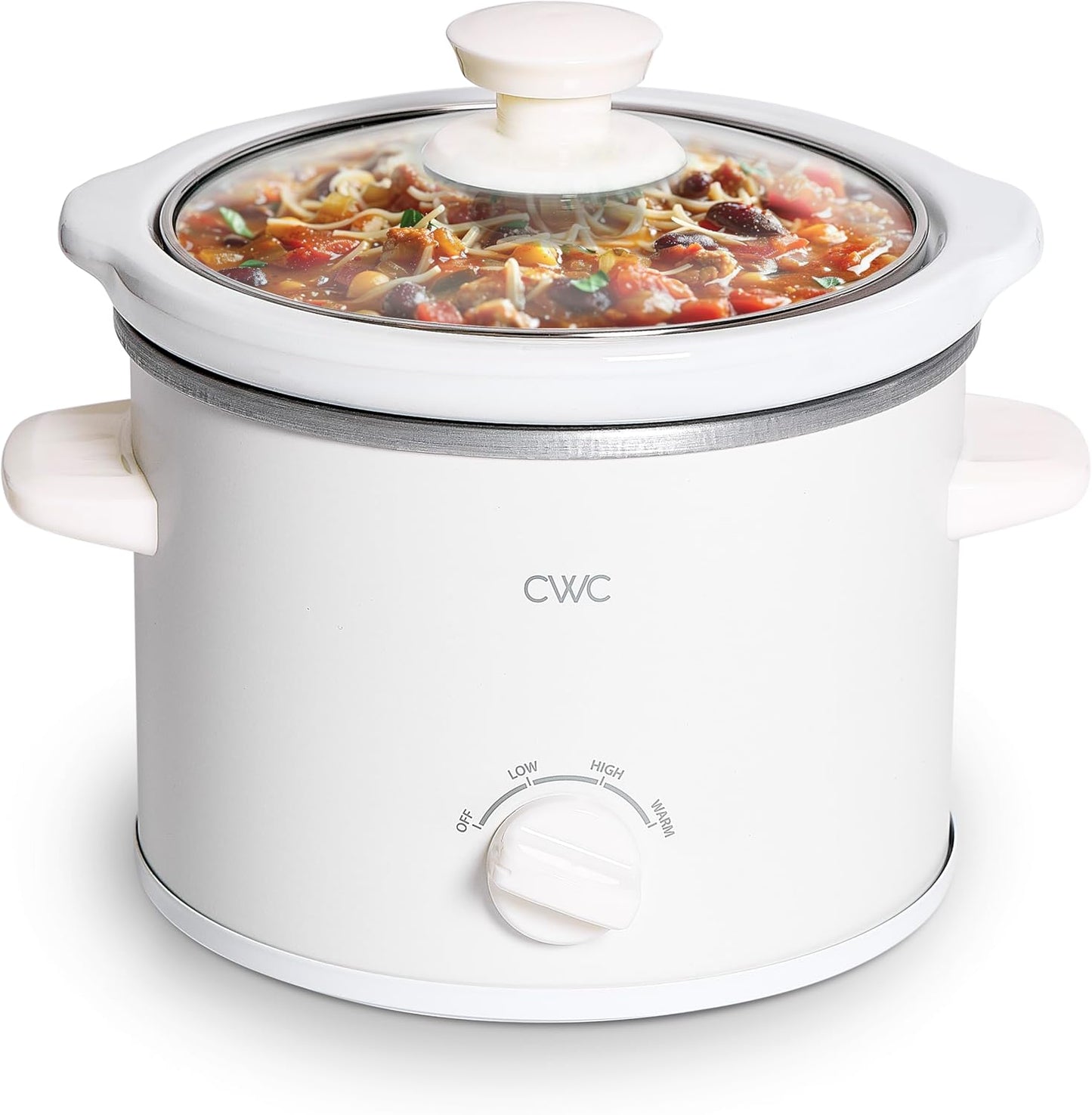 COOK WITH COLOR 2QT Mini Electric Round Slow Cooker - Adjustable Settings, Removable Stoneware Pot, Tempered Glass Lid, Dishwasher Safe, Cool-Touch Side Handles, Cream