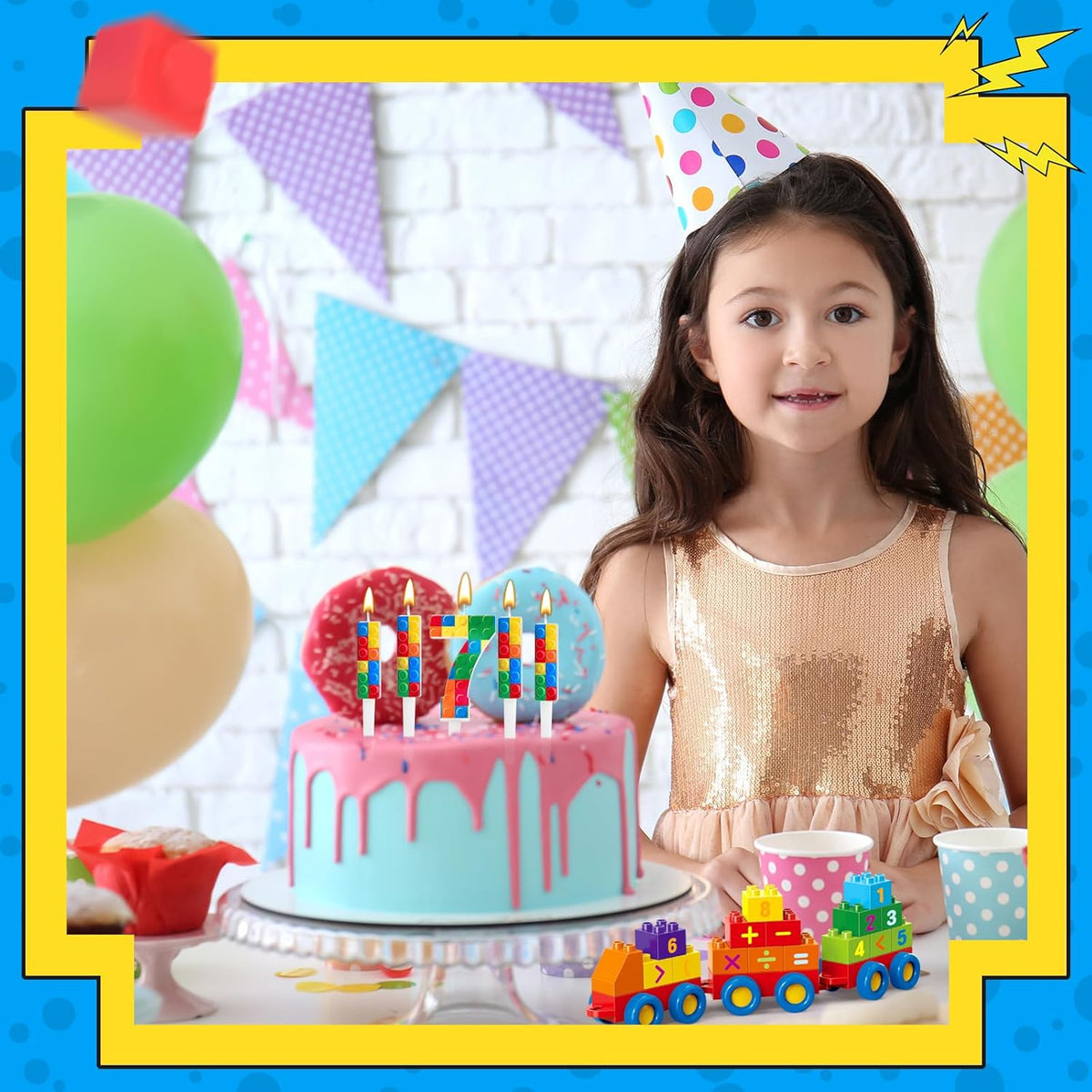 7 Pcs Building Block Themed Birthday Candles Set Building Blocks Number 7 Candle Cake Topper for Building Block Party Decoration Supplies (Number 7)
