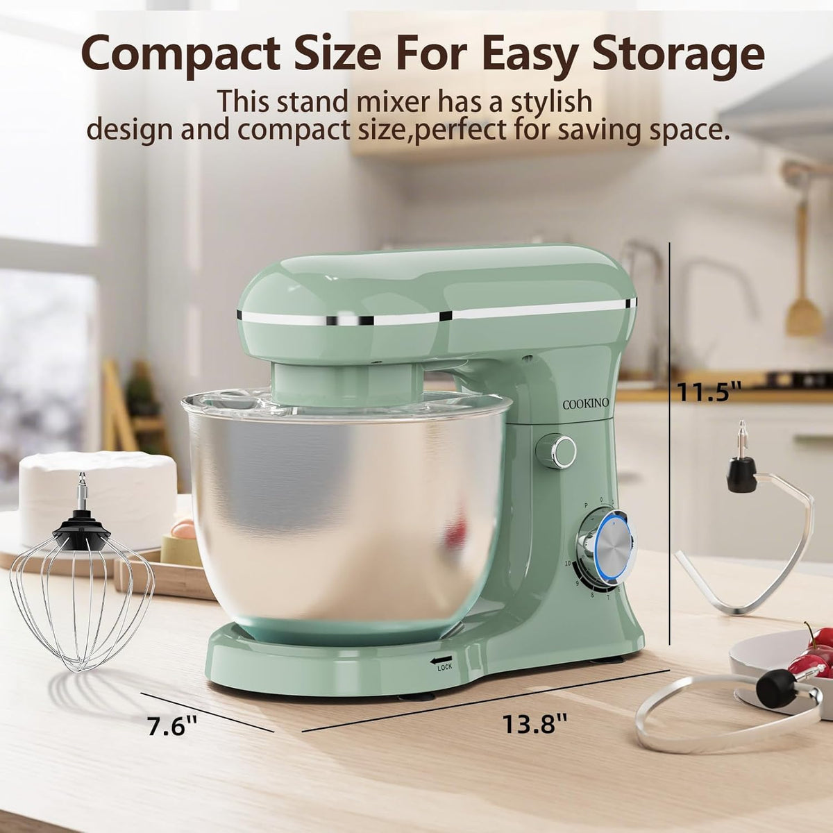 Electric Stand Mixer, 10 Speeds Tilt-Head Food Mixer, 3-IN-1 Kitchen Mixer for Daily Cooks with Dishwasher-Safe 6.5 QT Bowl,Dough Hook, Beater, Whisk (Agave Green)
