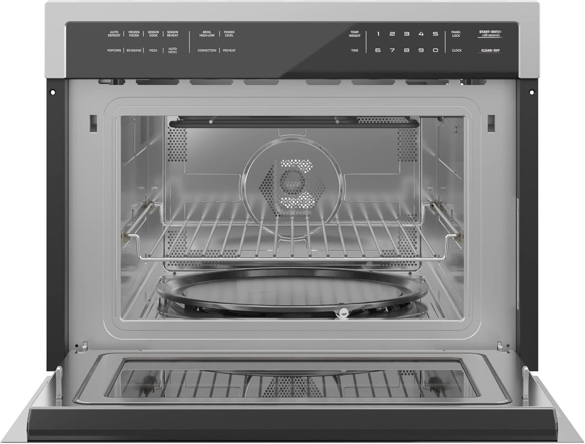 KoolMore 24 Inch Built-in Convection Oven and Microwave Combination with Broil, Soft Close Door, 1000 Watt Power, Stainless Steel Finish, Touch Control LCD Display (KM-CWO24-SS)