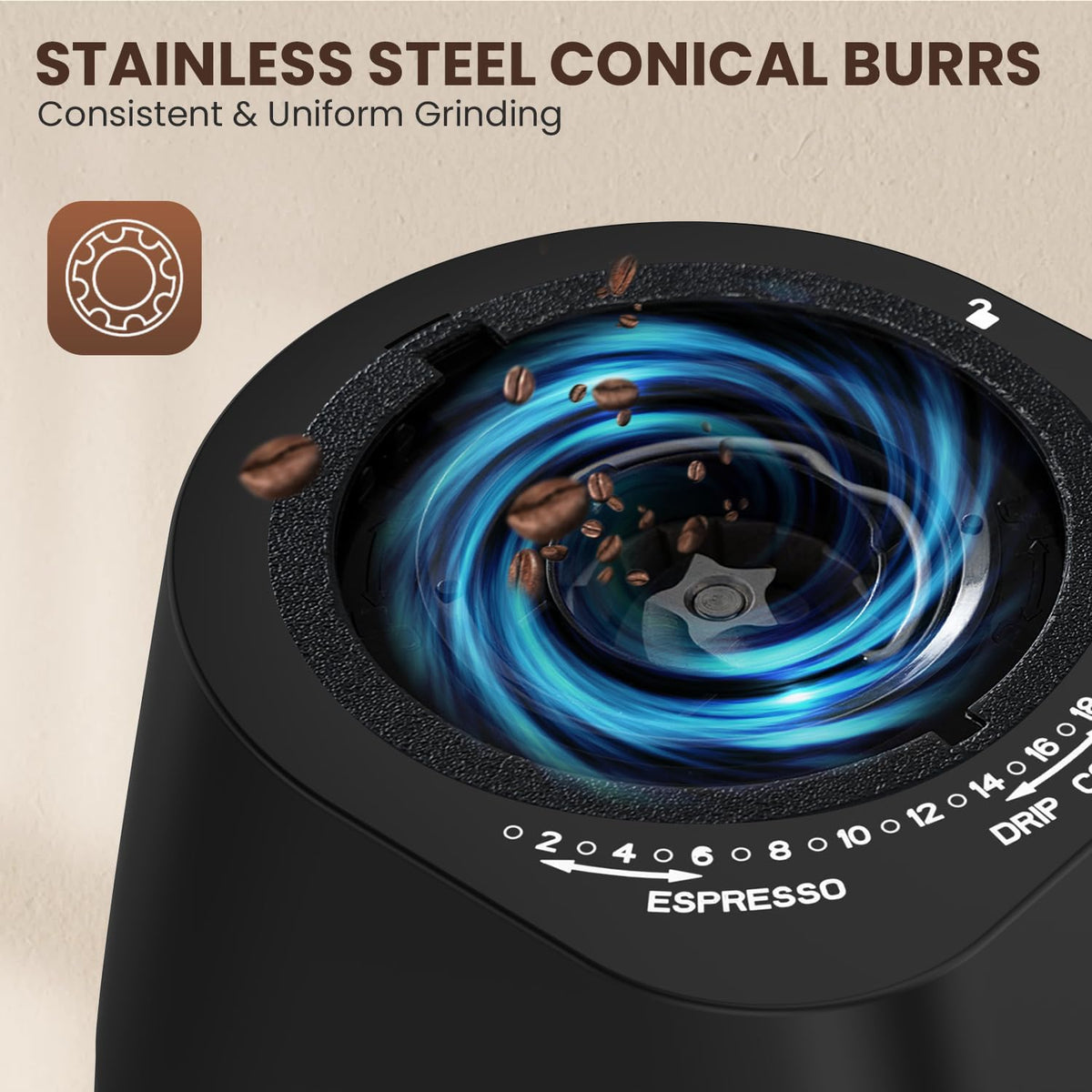 Conical Burr Coffee Grinder with Touch Panel, Adjustable Coffee Bean Grinder with 30 Grinding Settings,2-12 Cups for Espresso,French Press & Drip Coffee