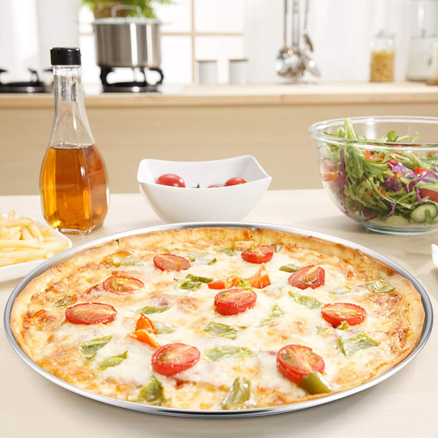 P&P CHEF Pizza Pan Bakeware for Home Kitchen, Stainless Steel Pizza Tray for Baking Pizza, Healthy & Reusable & Easy Clean, Oven & Freezer Safe, 13.5 Inch & Silver