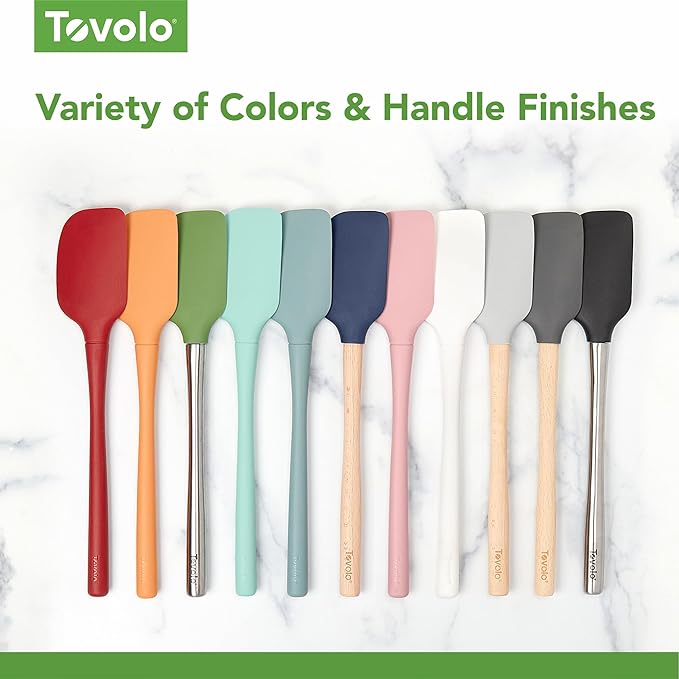 Tovolo Silicone Spatula with Wooden Handle Set of 5 Piece Silicone Kitchen Utensil Set Spoonula Jar Scraper Mini Spatula and Spoonula for Cooking Baking Mixing Folding Apricot Orange Cookware