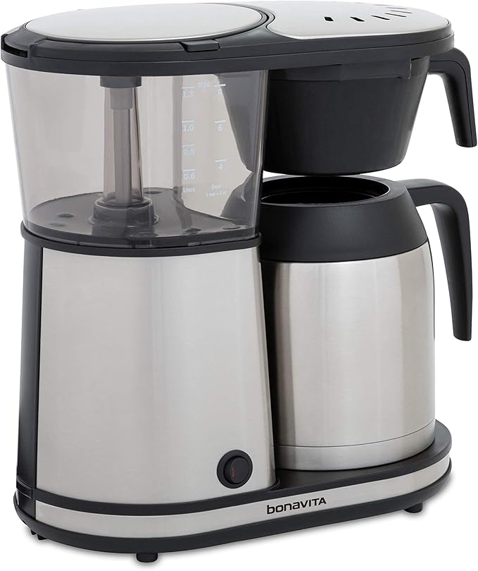 Bonavita 8 Cup Drip Coffee Maker Machine, One-Touch Pour Over, Auto Pause Brewing with Stainless Steel Double Wall Thermal Carafe, SCA Certified, Dishwasher Safe, BV1901TS