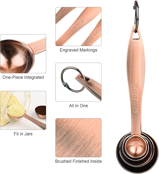 Smithcraft Measuring Cups and Spoons Set, 12 Pieces Stainless Steel Measuring Cup Set, Metal Copper Measuring Cups Spoons, Dry & Liquid Kitchen Measure Cup Spoon & Leveler & Measure Equivalents